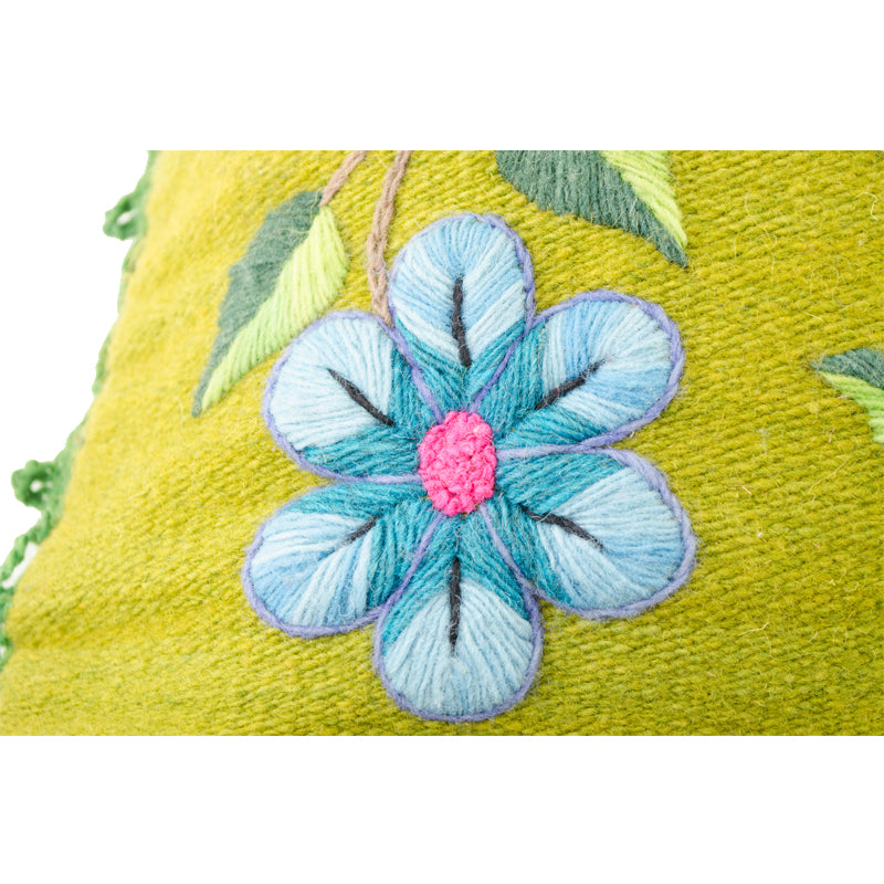 Green Alpaca Embroidered Pillow